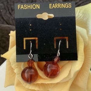 New Beautiful, Silver Tone Faux Amber Dangling Fashion Earrings
